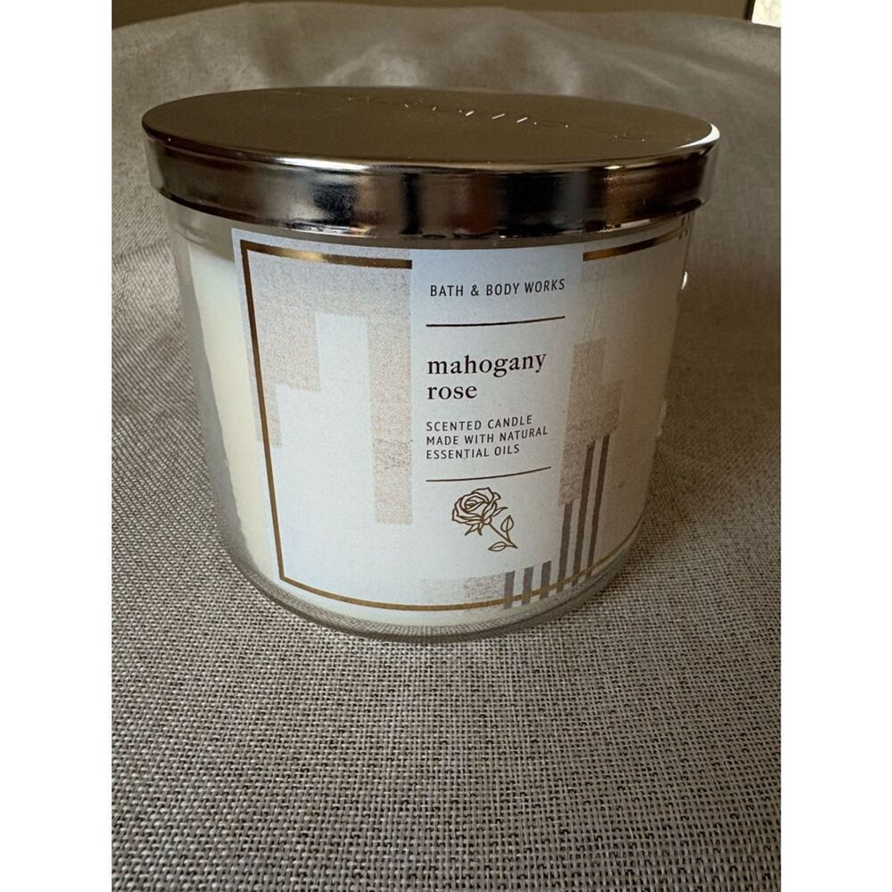 Bath & Body Works Mahogany Rose 3 Wick Candle New in Box - Picture 1 of 8